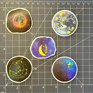 5 for $8! Moon and Stars Themed Stickers Waterproof and Vinyl